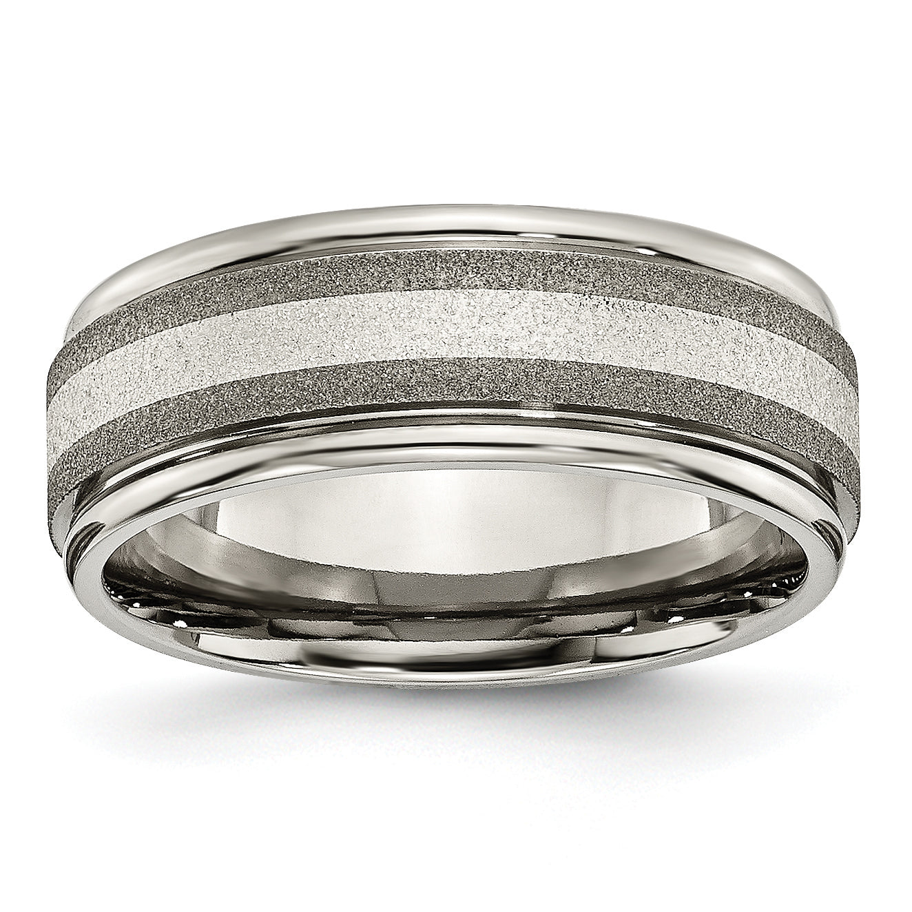 Chisel Titanium Polished with Sterling Silver Inlay Stone Finish Center Grooved Band Main image