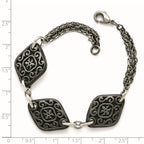 Etched Three-Charm Bracelet in Titanium/Silver Two-Tone, 7.8 Inch - Sophia Jewelers