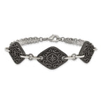 Etched Three-Charm Bracelet in Titanium/Silver Two-Tone, 7.8 Inch - Sophia Jewelers