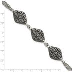 Etched Three-Charm Bracelet in Titanium/Silver Two-Tone, 7.8 Inch - Sophia Jewelers