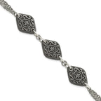 Etched Three-Charm Bracelet in Titanium/Silver Two-Tone, 7.8 Inch - Sophia Jewelers
