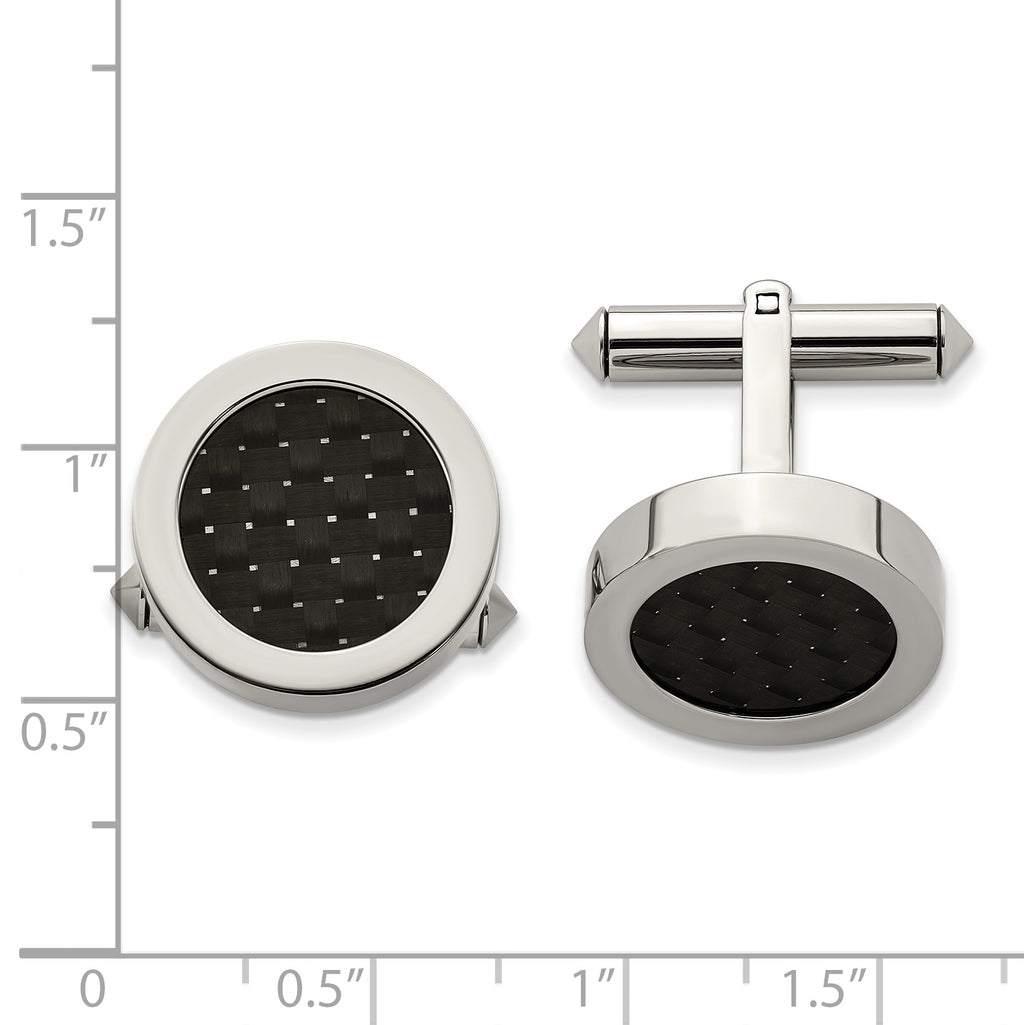 Chsisel Titanium Polished with Black Carbon Fiber Inlay Cufflinks for Men
