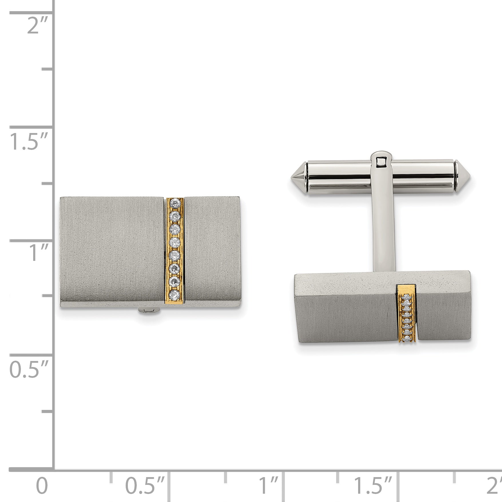 Titanium Brushed Yellow IP-plated with Cubic Zirconia Rectangular Cufflinks for Men