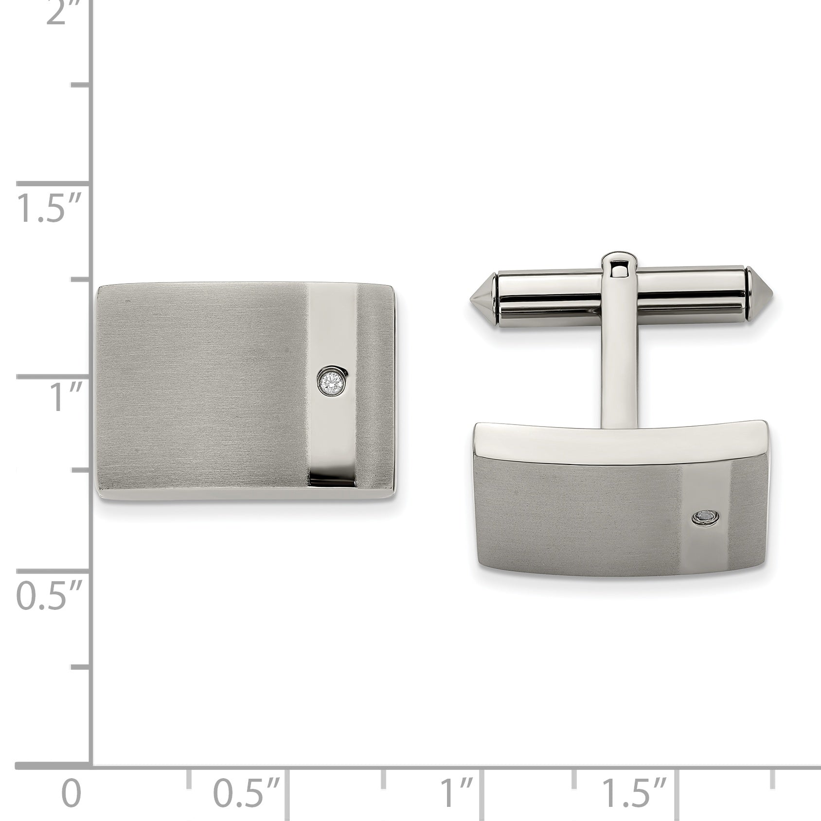 Brushed & Polished Titanium Cuff Links with Cubic Zirconia Secondary image