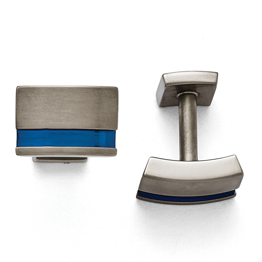 Titanium Grey Ti Brushed Blue Anodized Stripe Cufflinks for Men