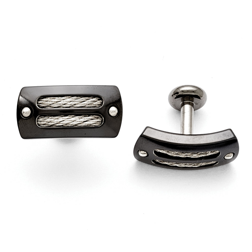 Titanium/Ster.Sil Black Ti Polished with Cable Inlay Cufflinks for Men