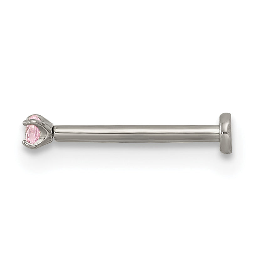 Polished Pink Cubic Zirconia Titanium Labret Stud