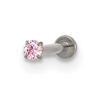 Polished Pink Cubic Zirconia Titanium Labret Stud