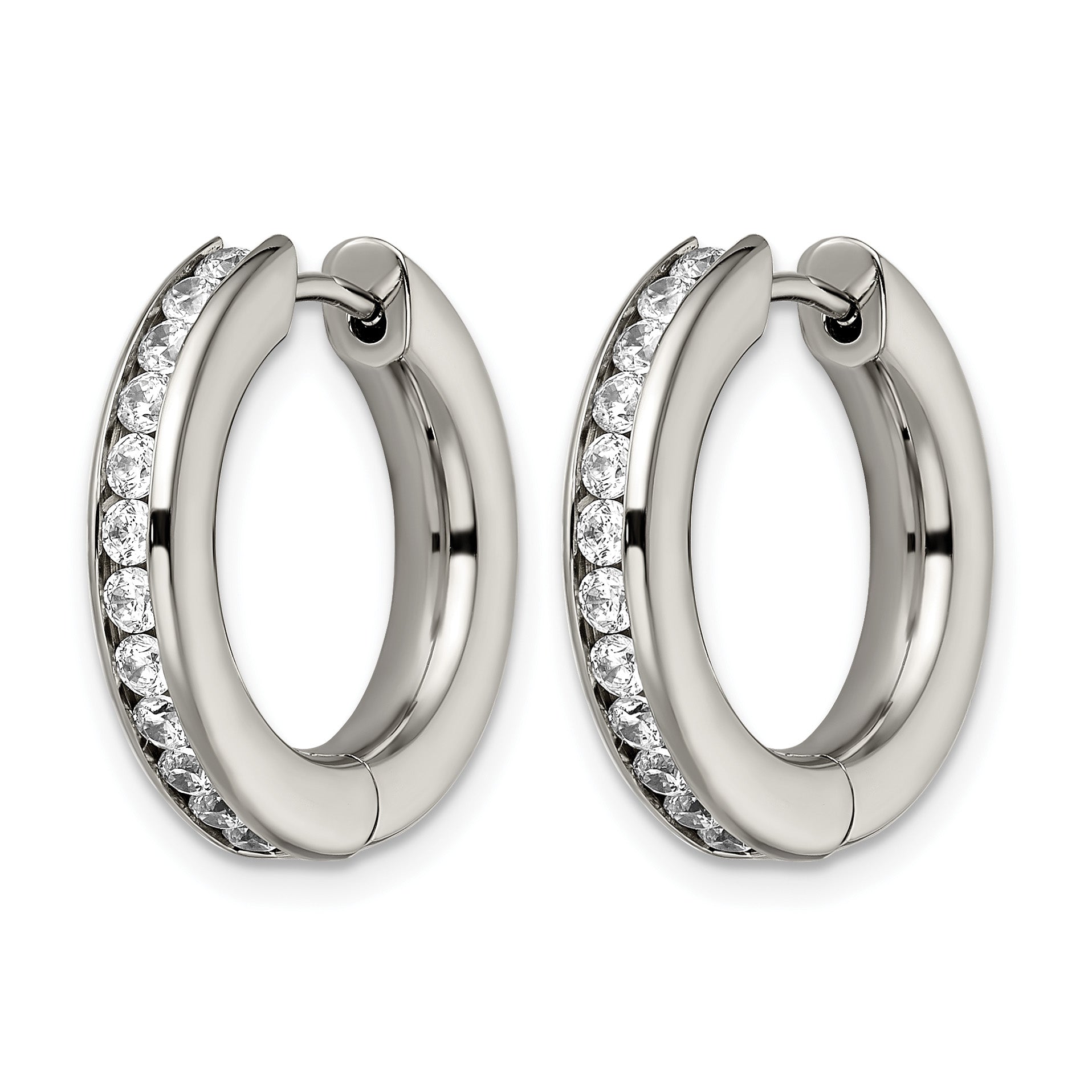 Titanium Polished Hinged Cubic Zirconia Huggie Hoop Earrings for Women Secondary image