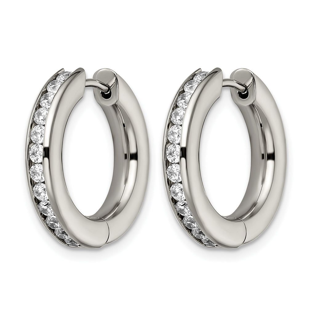 Titanium Polished Hinged Cubic Zirconia Huggie Hoop Earrings for Women