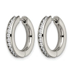 Titanium Polished Hinged Cubic Zirconia Huggie Hoop Earrings for Women