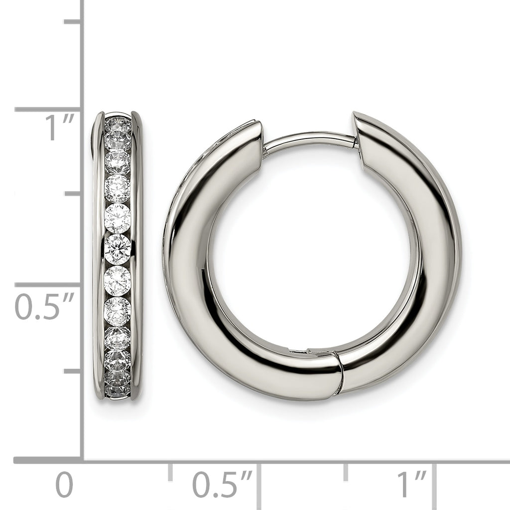 Titanium Polished Hinged Cubic Zirconia Huggie Hoop Earrings for Women