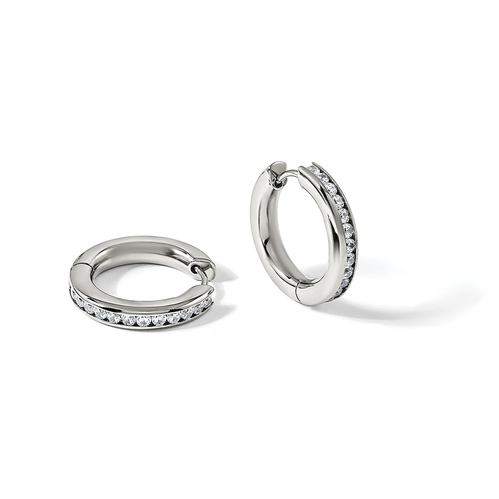 Titanium Polished Hinged Cubic Zirconia Huggie Hoop Earrings for Women