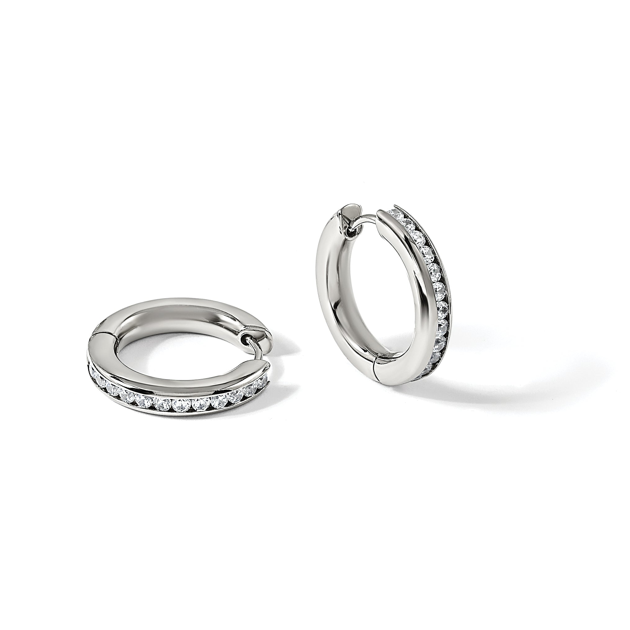 Titanium Polished Hinged Cubic Zirconia Huggie Hoop Earrings for Women