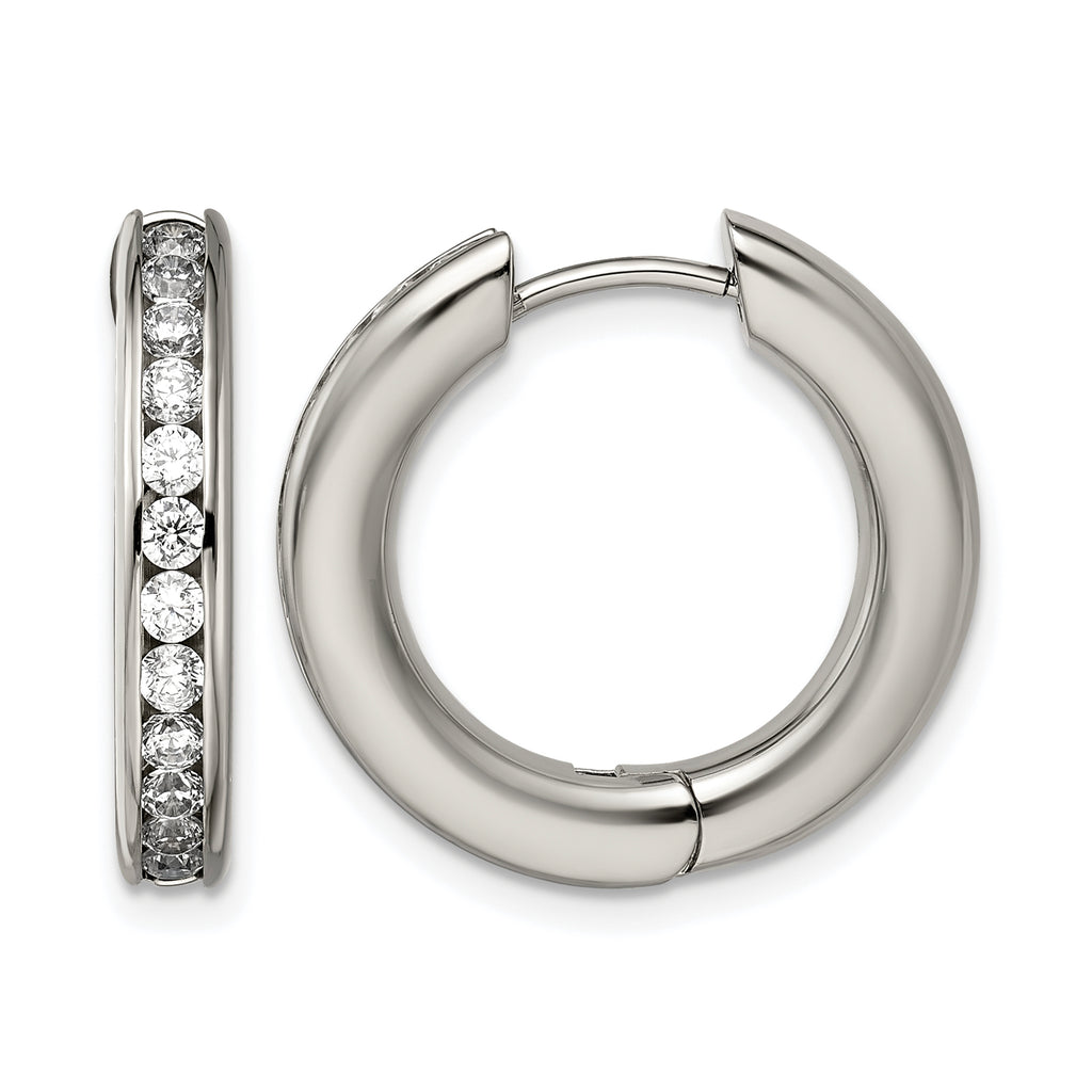 Titanium Polished Hinged Cubic Zirconia Huggie Hoop Earrings for Women