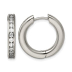 Titanium Polished Hinged Cubic Zirconia Huggie Hoop Earrings for Women