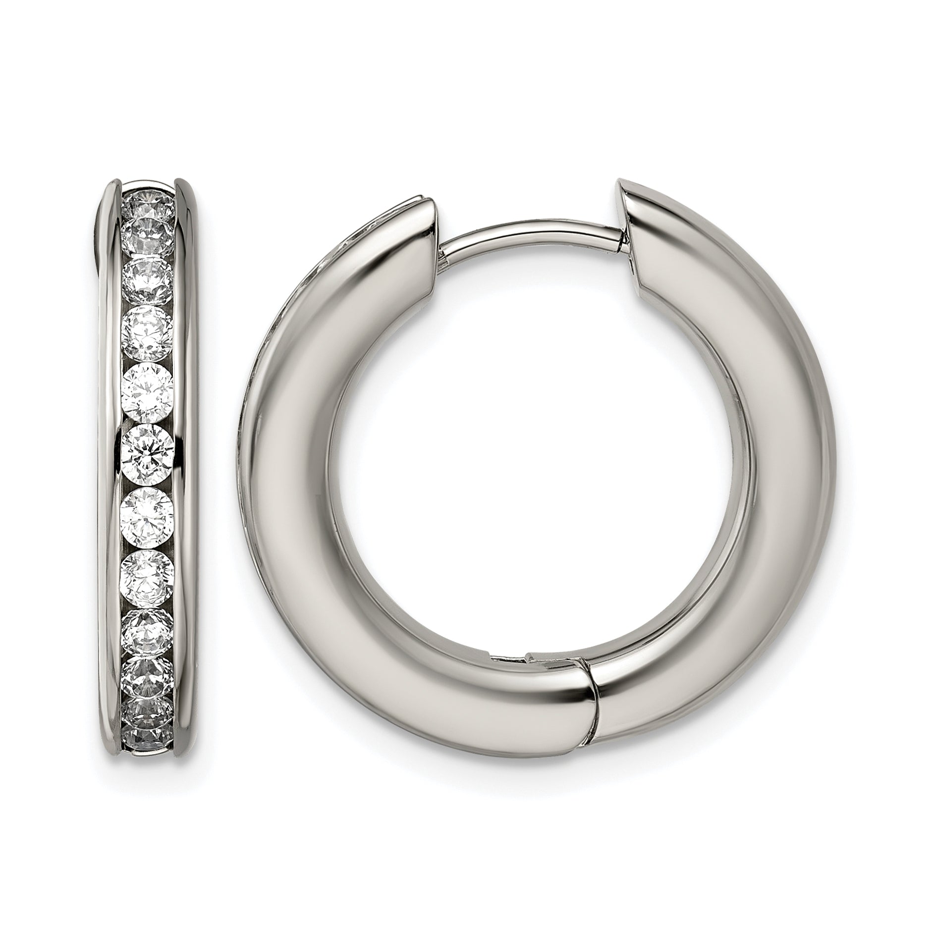 Titanium Polished Hinged Cubic Zirconia Huggie Hoop Earrings for Women