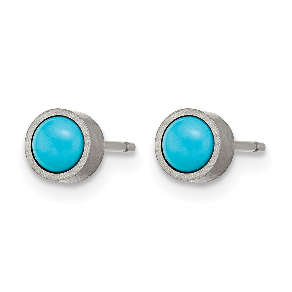 Titanium Brushed Blue Turquoise Stud Earrings