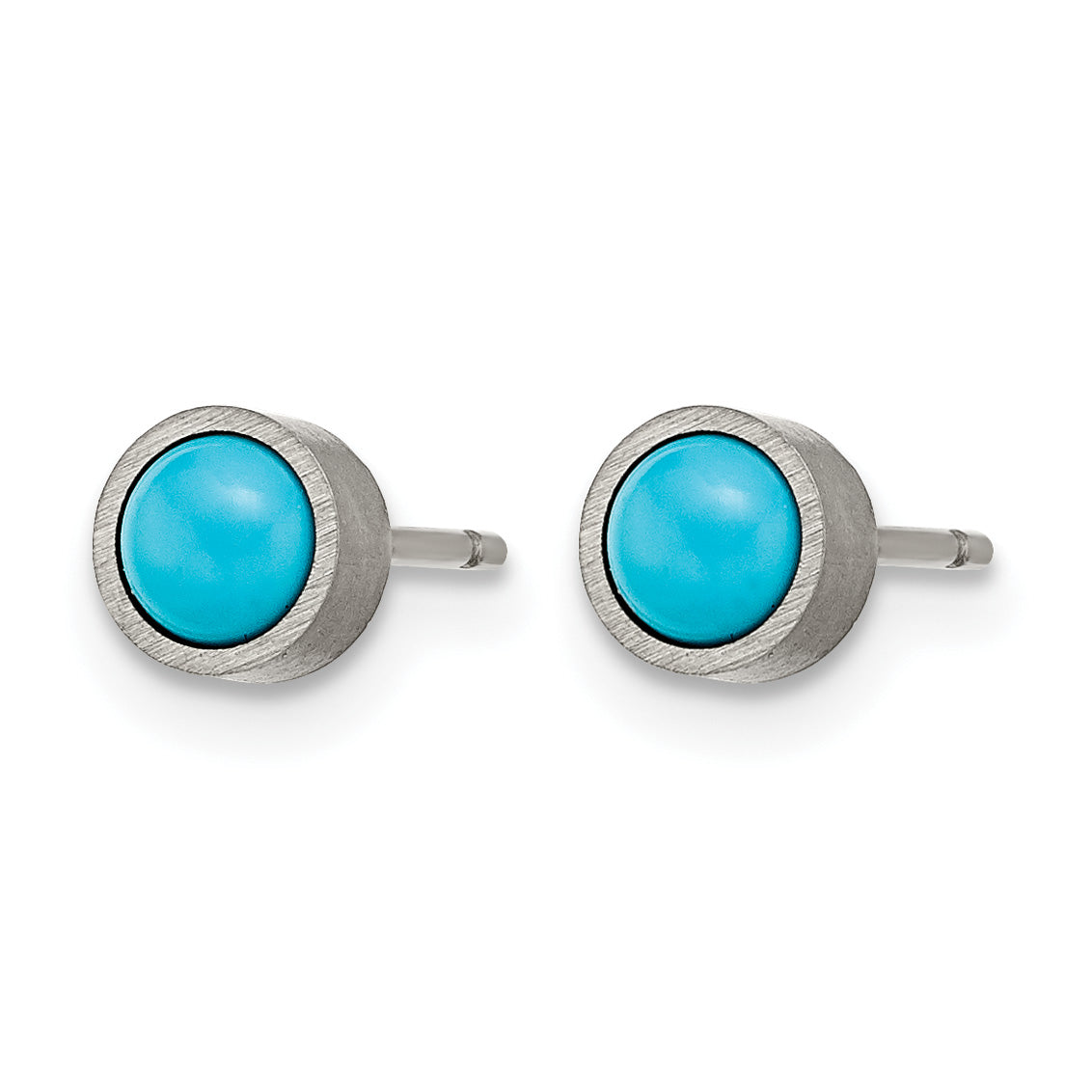 Titanium Brushed Blue Turquoise Stud Earrings