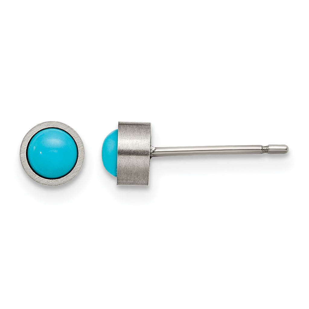 Titanium Brushed Blue Turquoise Stud Earrings