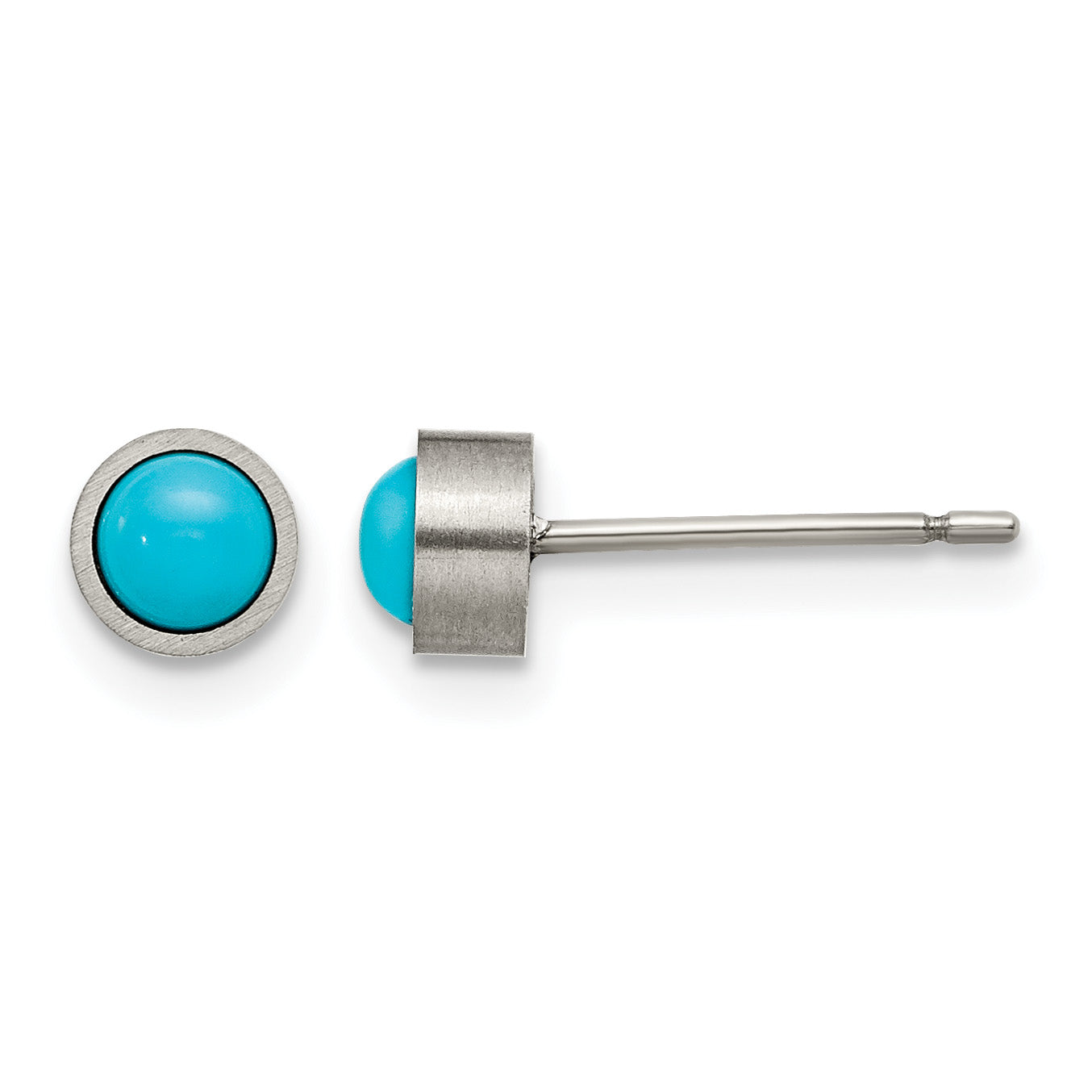 Titanium Brushed Blue Turquoise Stud Earrings
