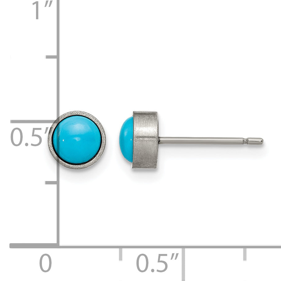 Titanium Brushed Blue Turquoise Stud Earrings