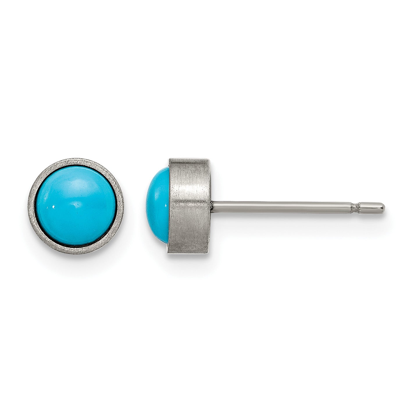 Titanium Brushed Blue Turquoise Stud Earrings
