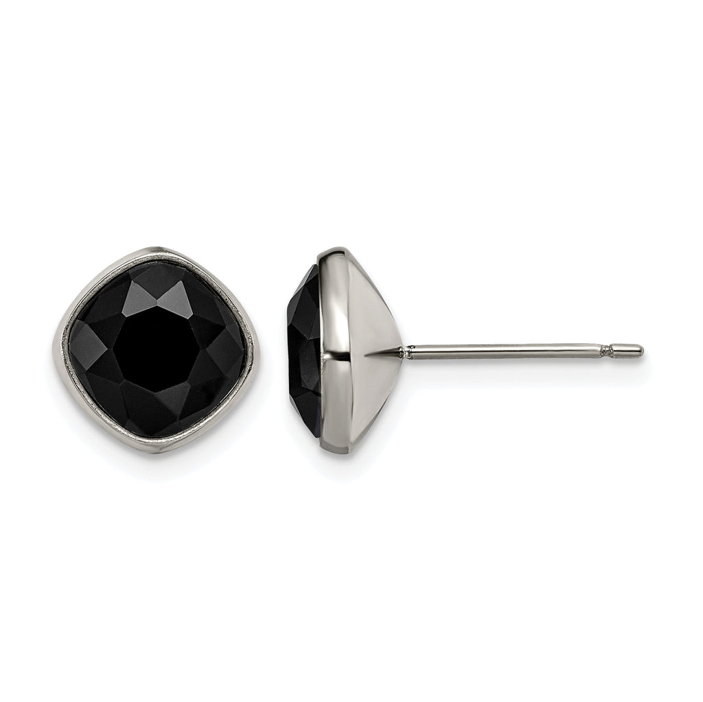Titanium Polished Black Cubic Zirconia Stud Earrings