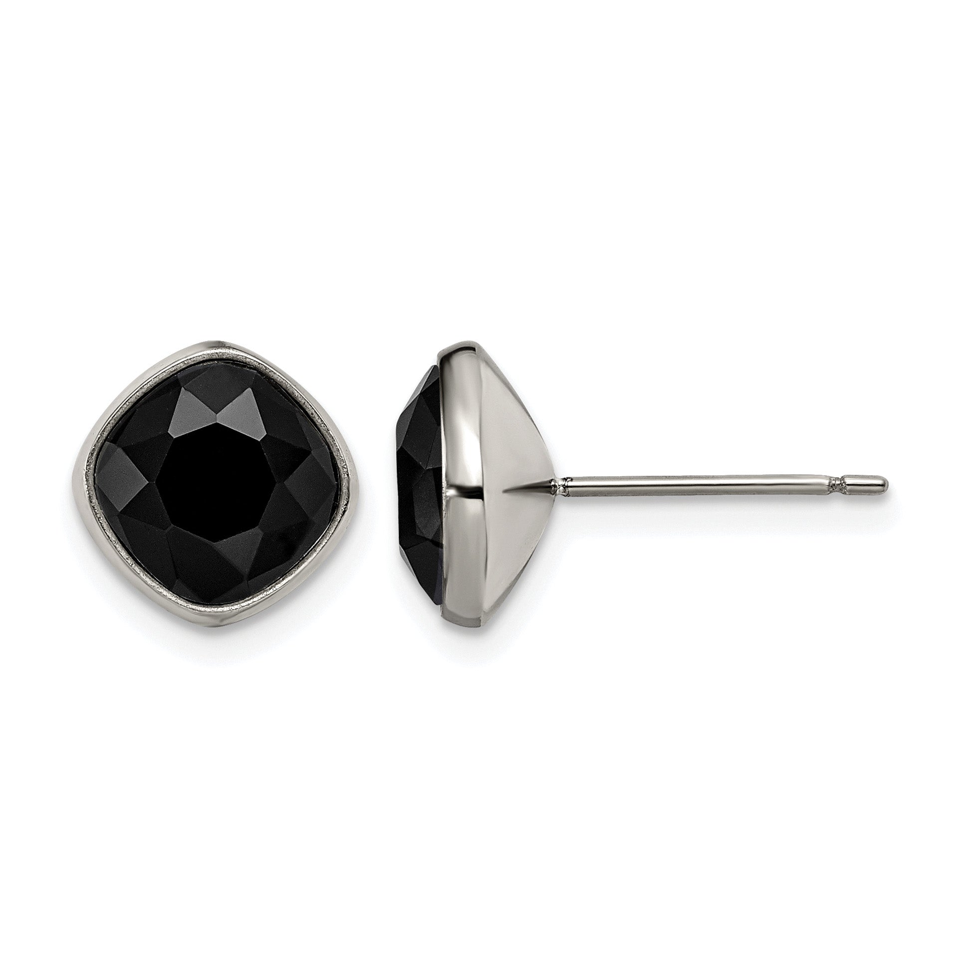 Titanium Polished Black Cubic Zirconia Stud Earrings