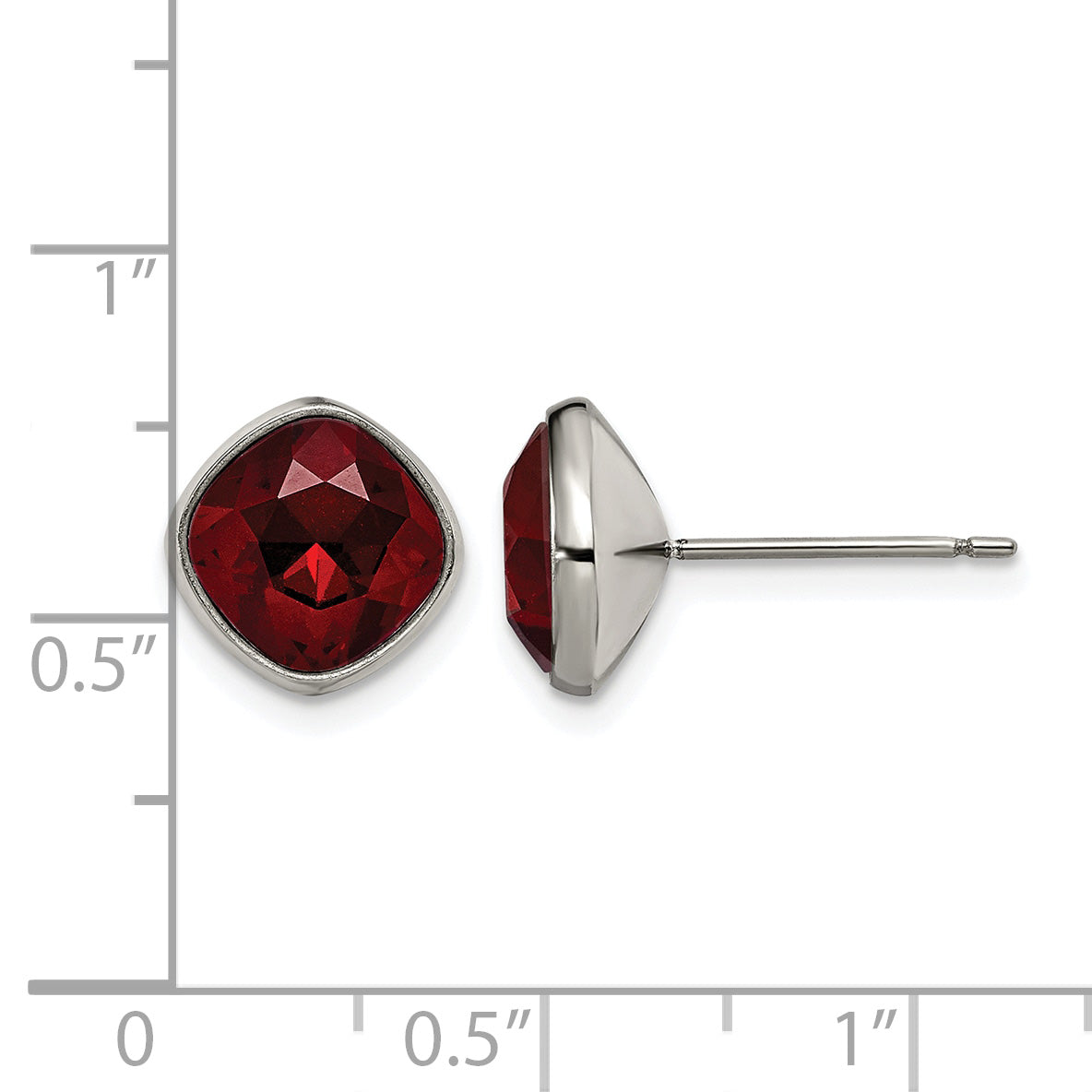 Titanium Polished Red Cubic Zirconia Stud Earrings
