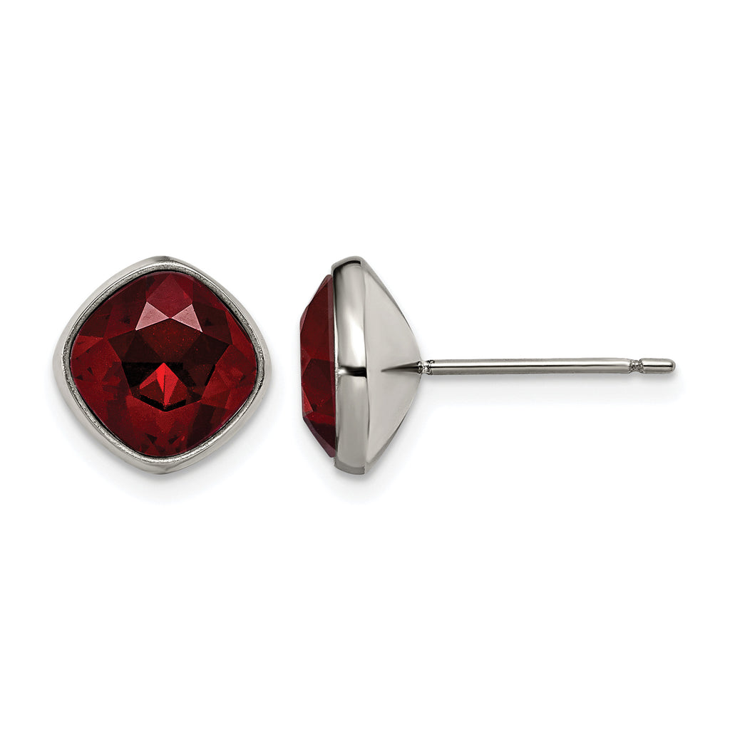 Titanium Polished Red Cubic Zirconia Stud Earrings