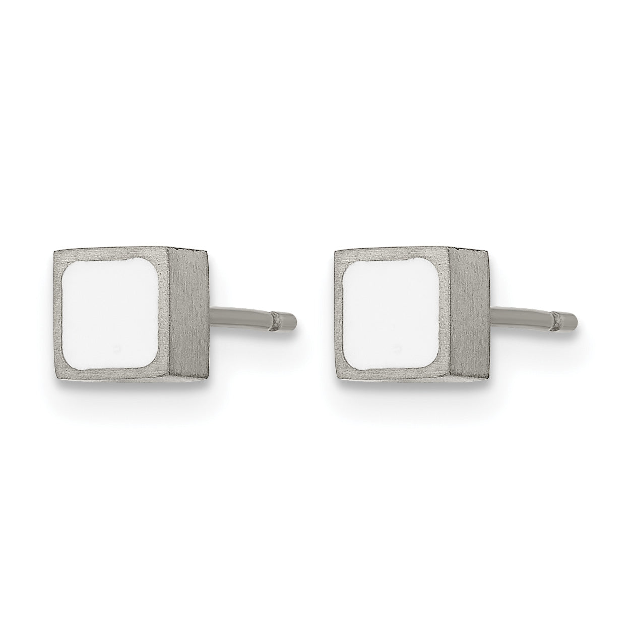 Titanium Enamel Brushed Square Cubic Zirconia Button Earrings Secondary image
