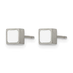 Titanium Enamel Brushed Square Cubic Zirconia Button Earrings