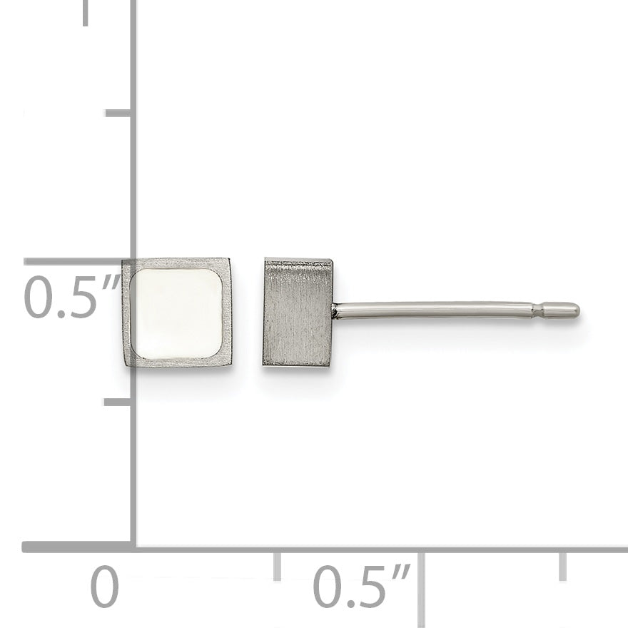 Titanium Enamel Brushed Square Cubic Zirconia Button Earrings