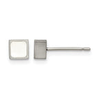 Titanium Enamel Brushed Square Cubic Zirconia Button Earrings