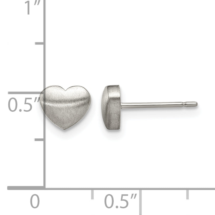 Titanium Brushed Heart Button Earrings