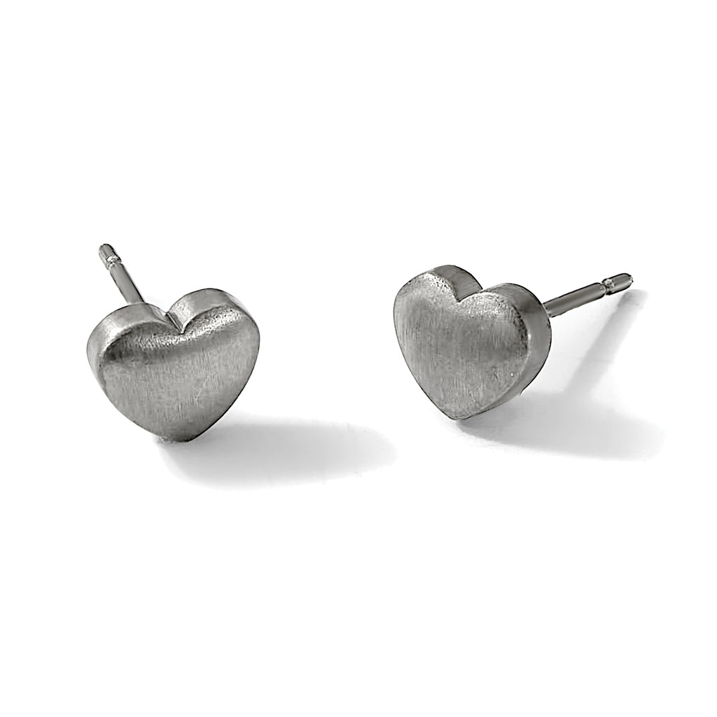 Titanium Brushed Heart Button Earrings