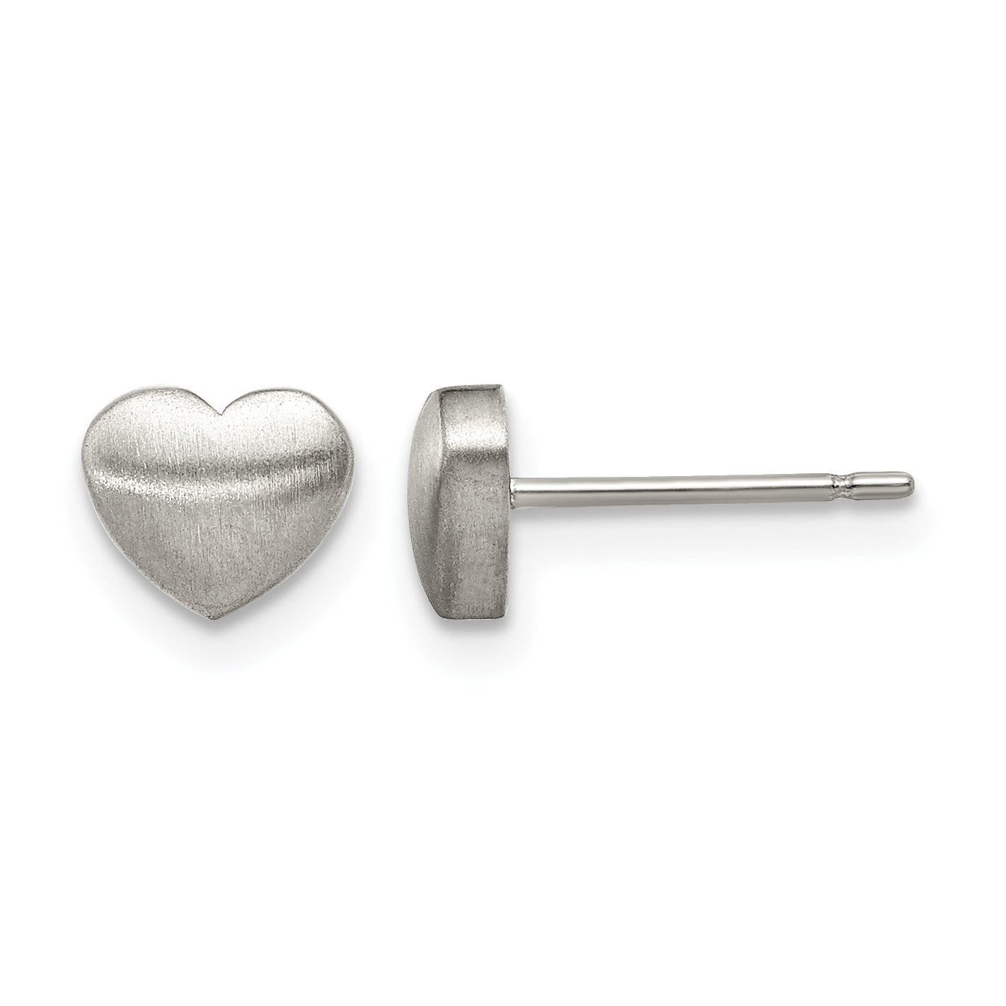 Titanium Brushed Heart Button Earrings