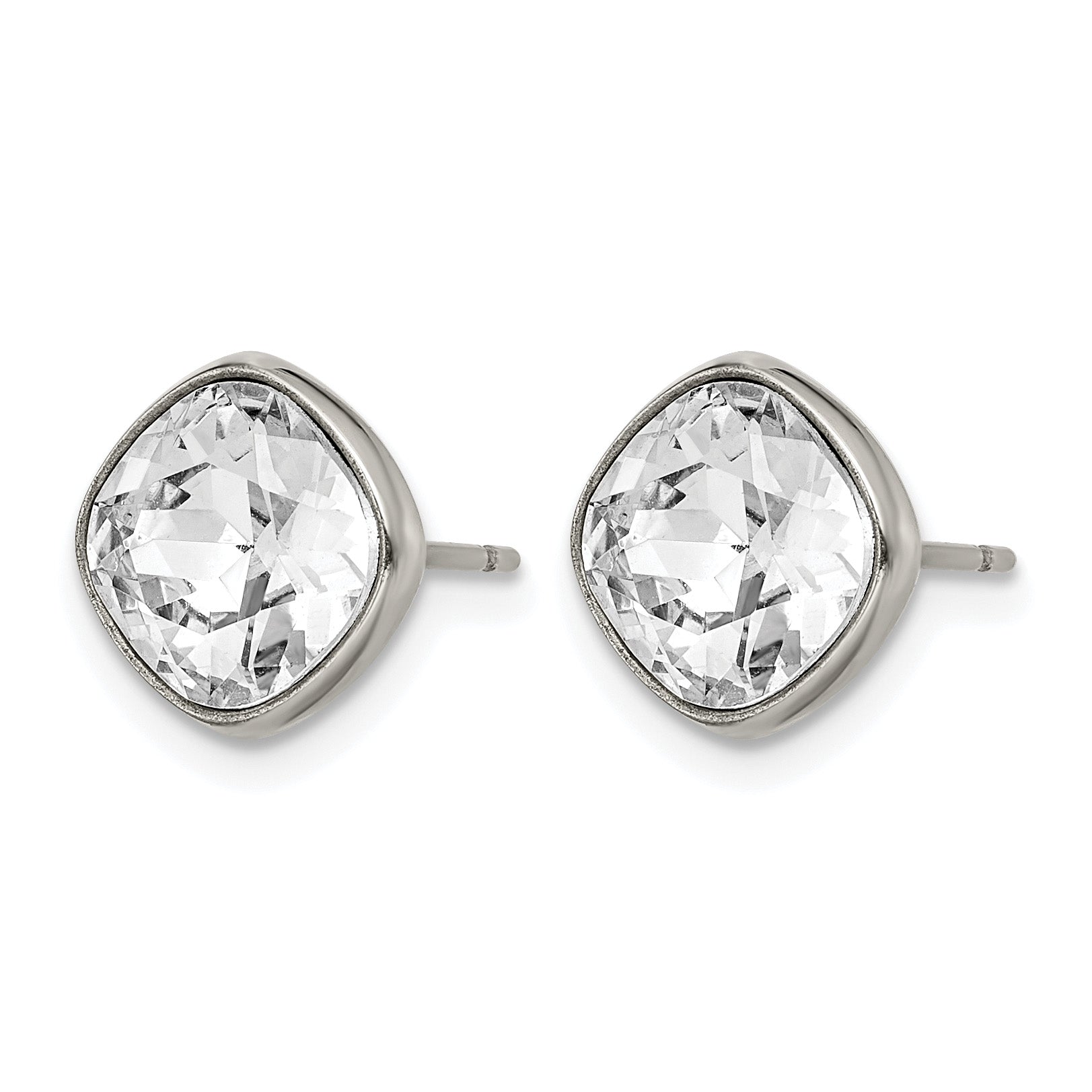 Titanium Polished Square Cubic Zirconia Stud Earrings