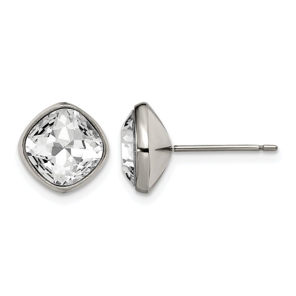 Titanium Polished Square Cubic Zirconia Stud Earrings