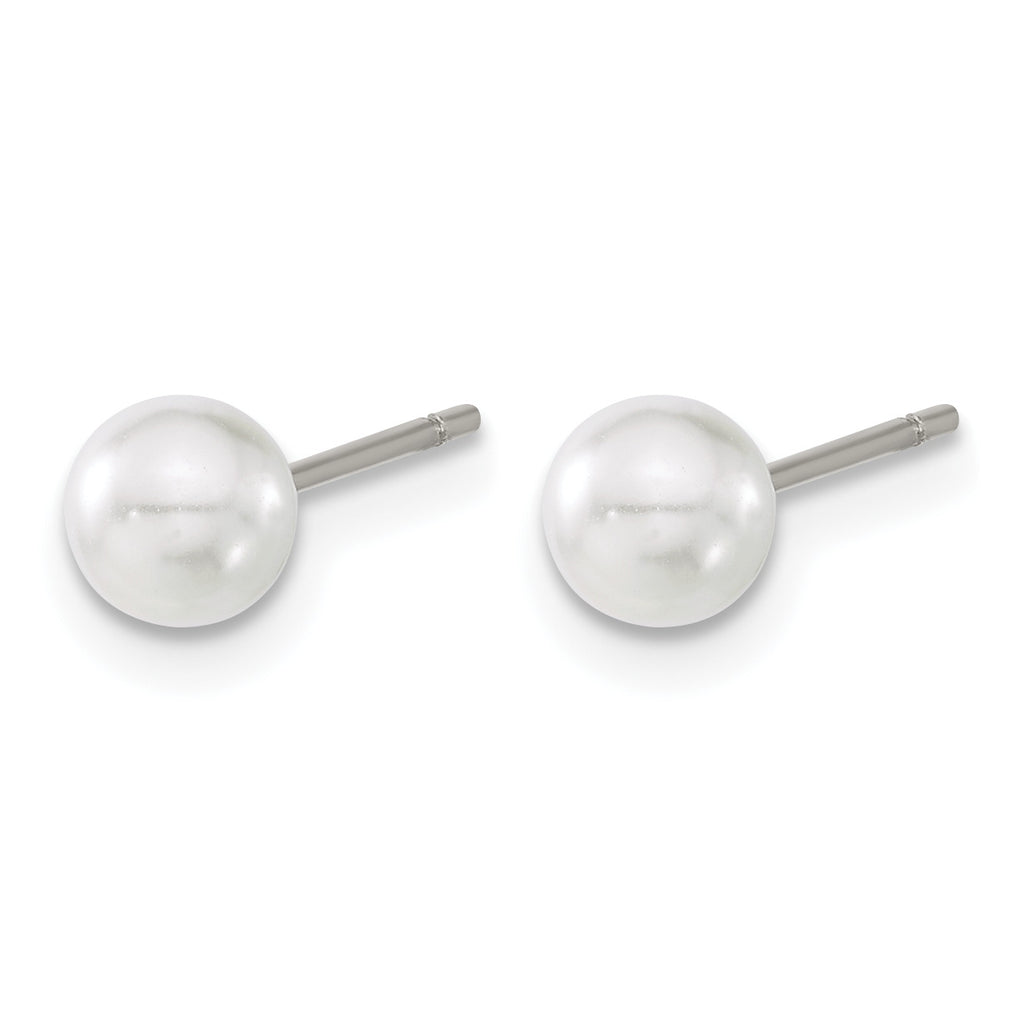 Titanium Polished Pear Lab-Created Simulated Pearl Ball Earrings for Women