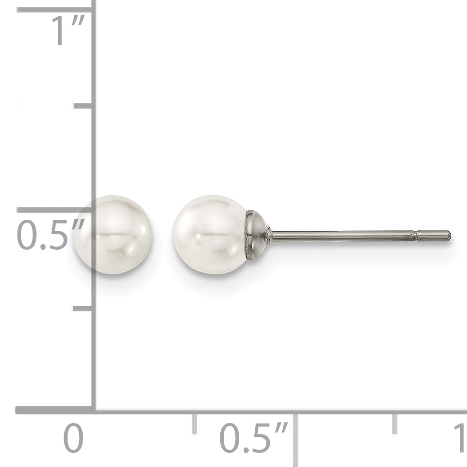 Titanium Polished Pear Lab-Created Simulated Pearl Ball Earrings for Women