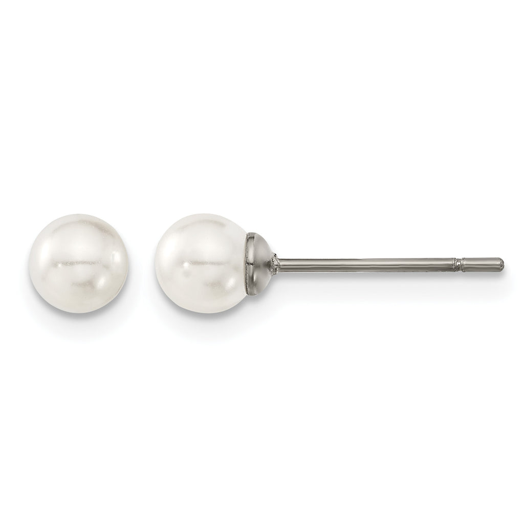 Titanium Polished Pear Lab-Created Simulated Pearl Ball Earrings for Women