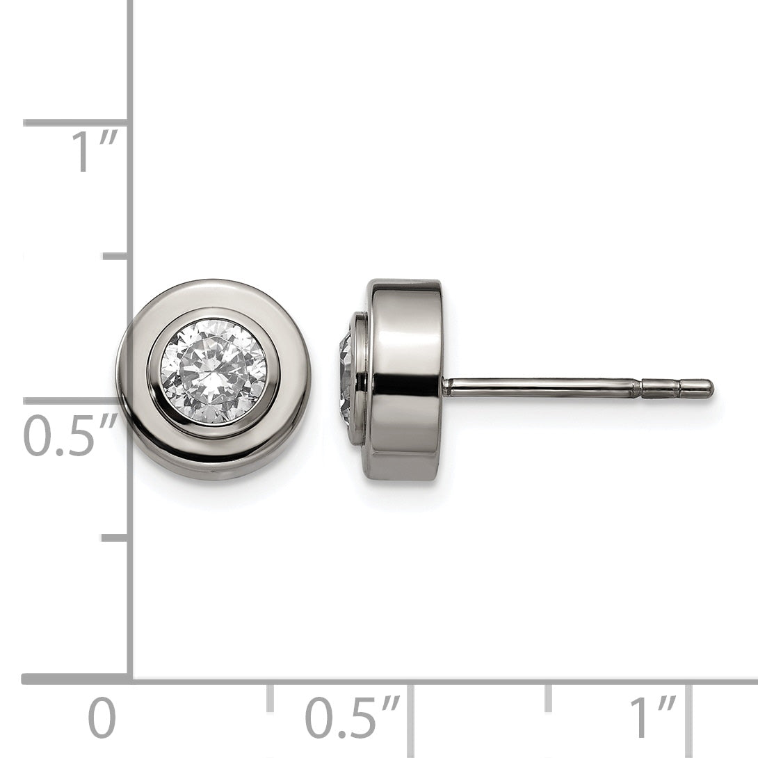 Titanium Polished Cubic Zirconia Stud Earrings
