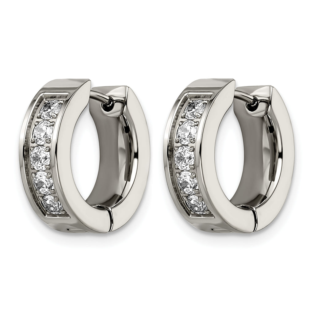 Titanium Polished Hinged Cubic Zirconia Huggie Hoop Earrings