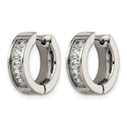 Titanium Polished Hinged Cubic Zirconia Huggie Hoop Earrings