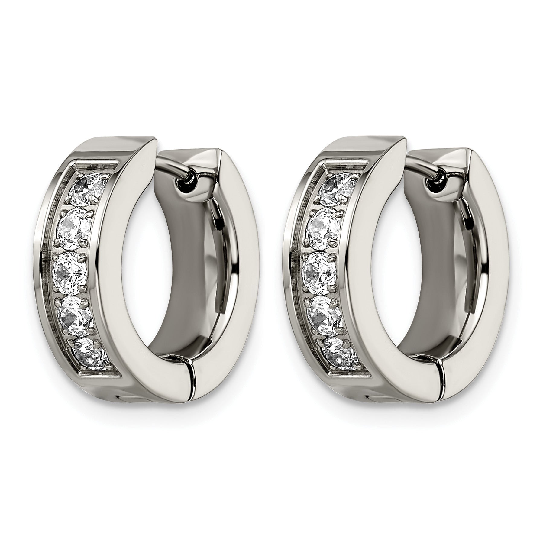 Titanium Polished Hinged Cubic Zirconia Huggie Hoop Earrings