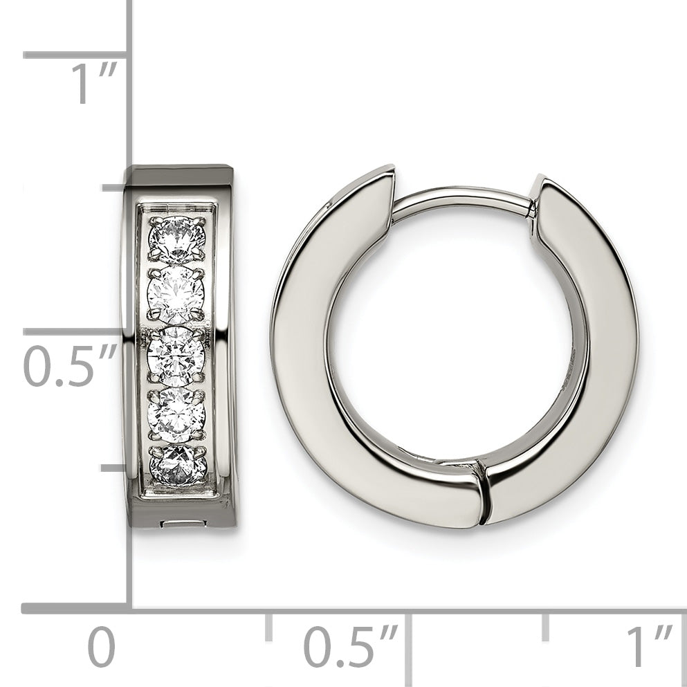 Titanium Polished Hinged Cubic Zirconia Huggie Hoop Earrings