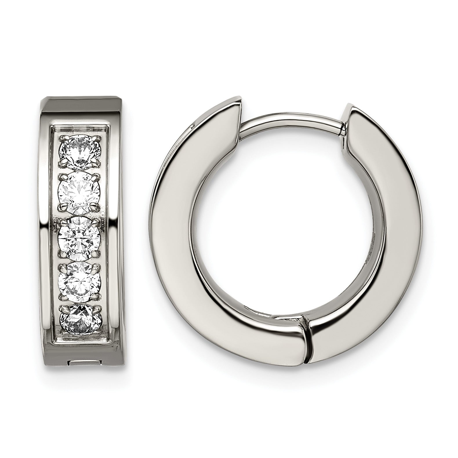 Titanium Polished Hinged Cubic Zirconia Huggie Hoop Earrings Main image