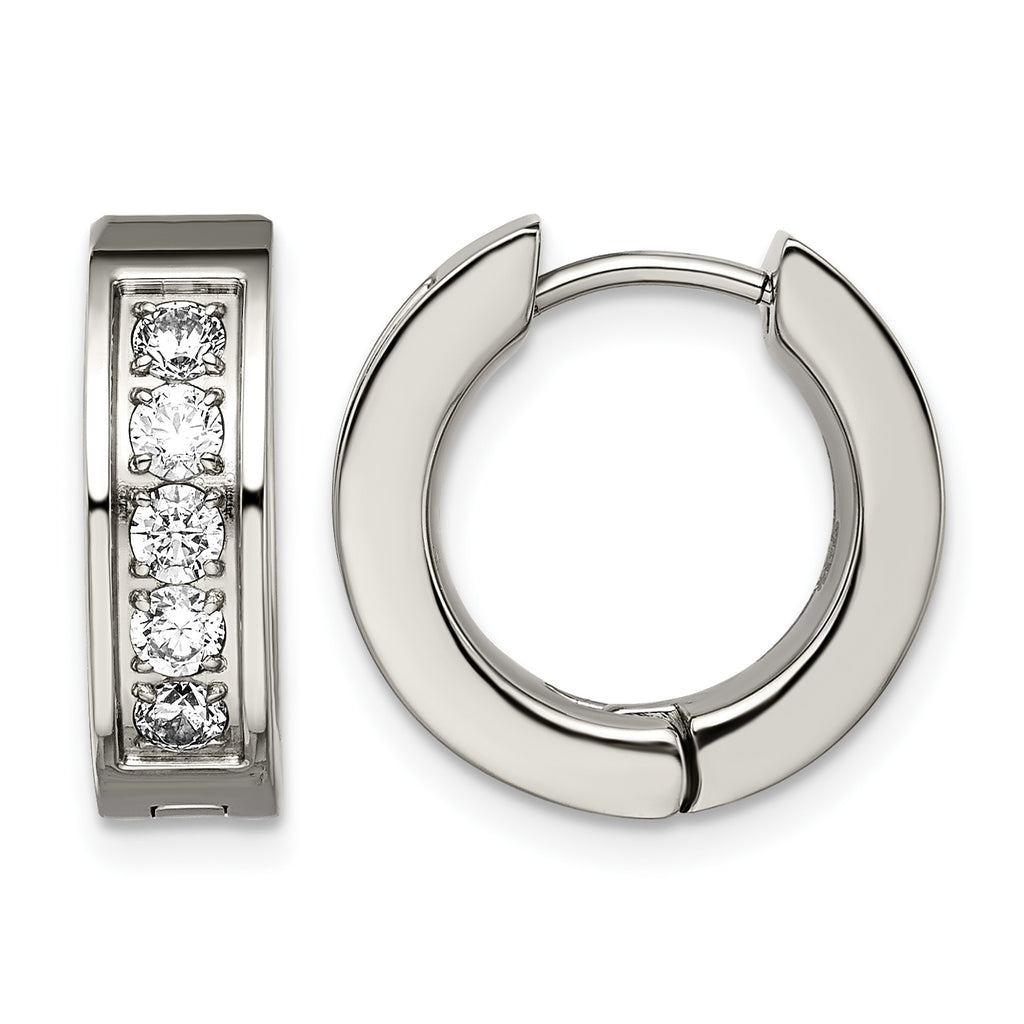 Titanium Polished Hinged Cubic Zirconia Huggie Hoop Earrings